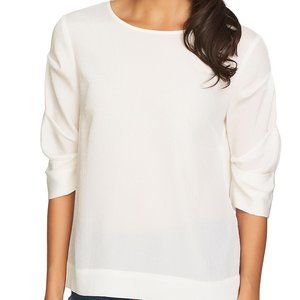 NWOT 1. STATE Ruched 3/4 Sleeve Ivory White Blouse